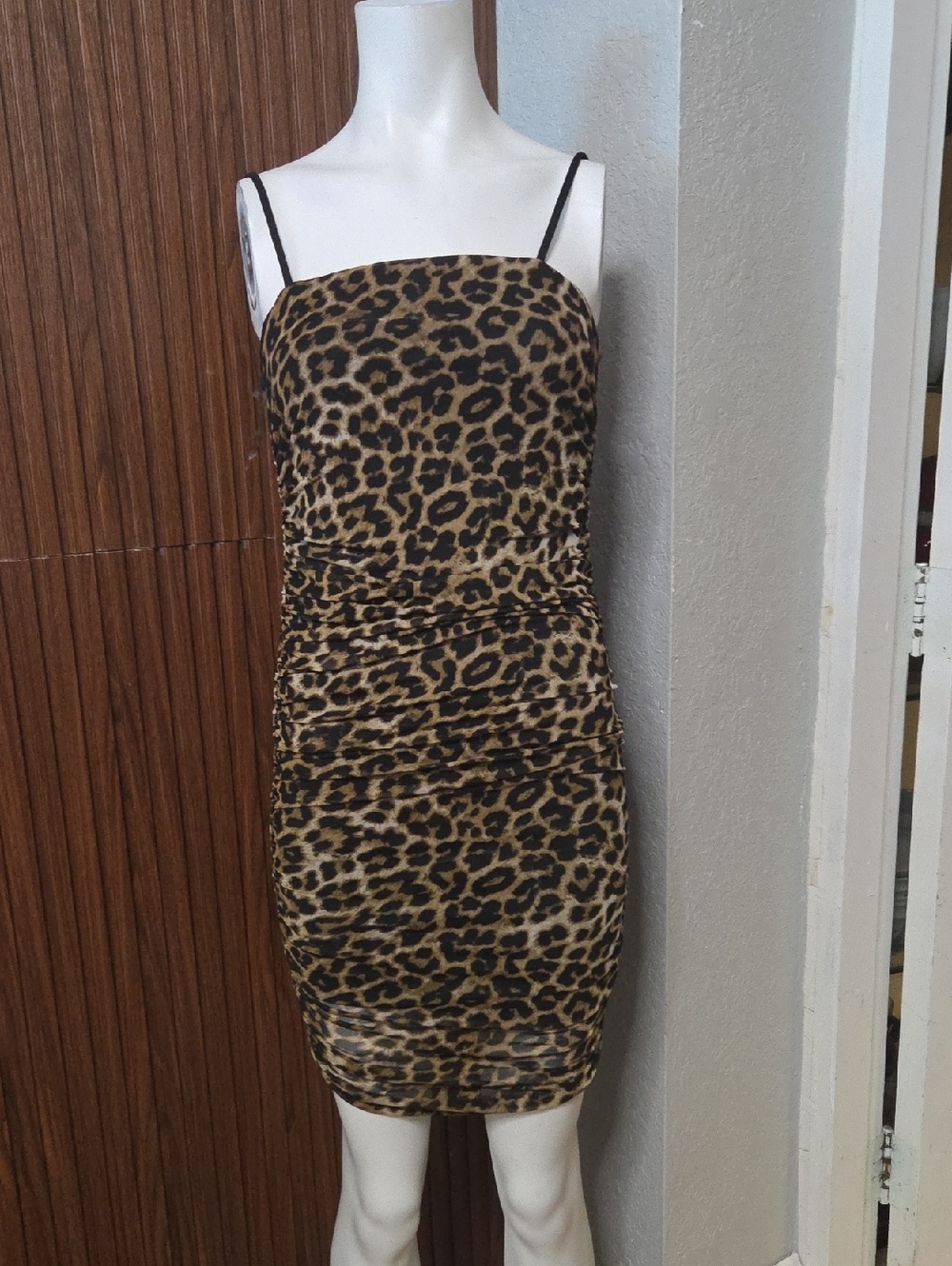 Leopard Print Bodycon Slip Dress - Brown Medium Sz .